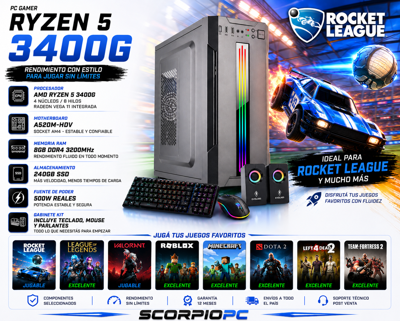 AMD R5 3400G | 240 GB | 8 GB DDR4 | KIT | 500W | RADEON VEGA 11
