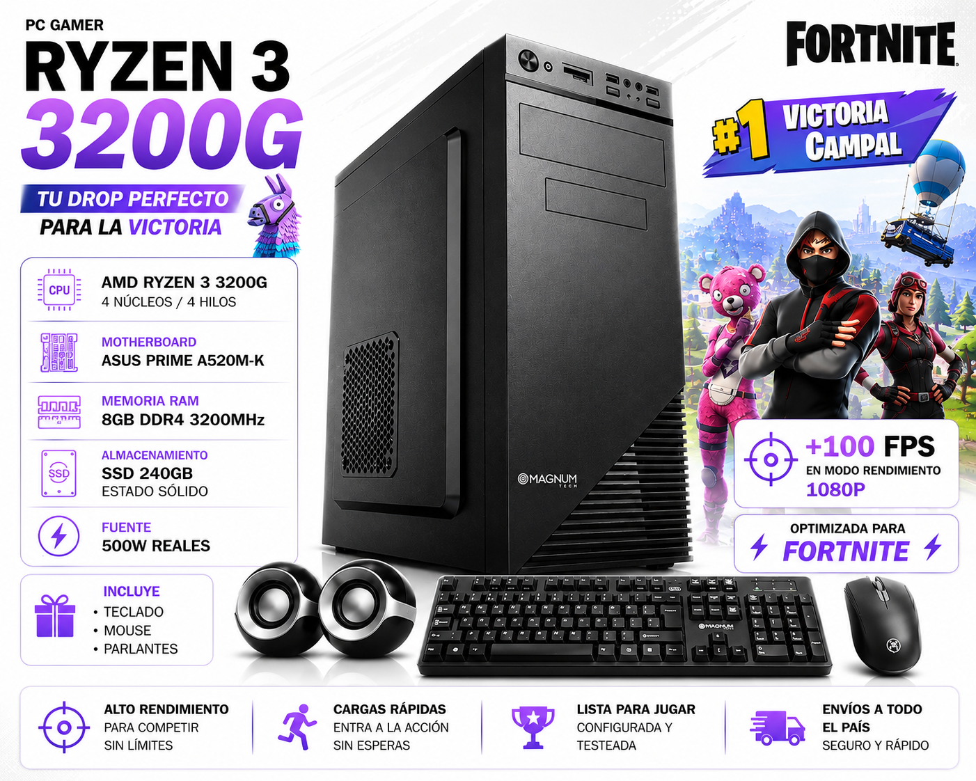AMD R3 3200G | 8GB DDR4 | 240GB SSD | 500W | RADEON VEGA 8